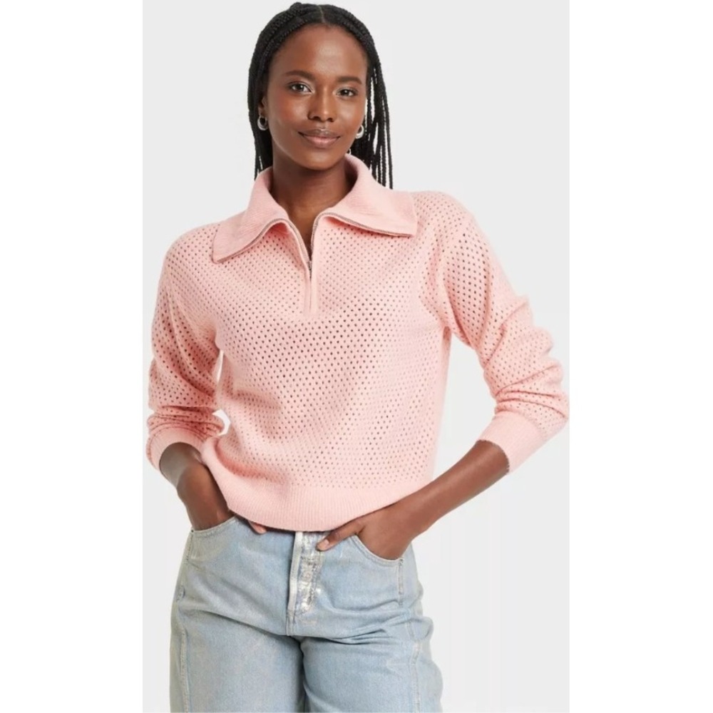 Universal Thread Womens XL‎ Pink Quarter Zip Collared Pullover Sweater NWT